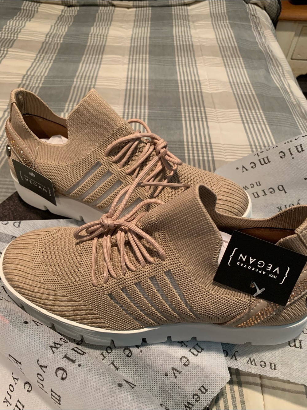 bernie mev. Nude Knit Lace-Up Slip-On Sneakers